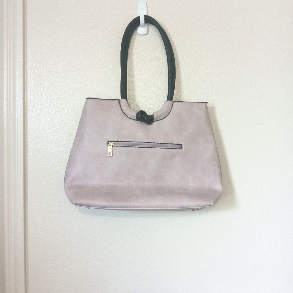 Vegan Leather Twist Knot Double Handle Women's Tote Bag Neutral Color - Picture 3 of 10